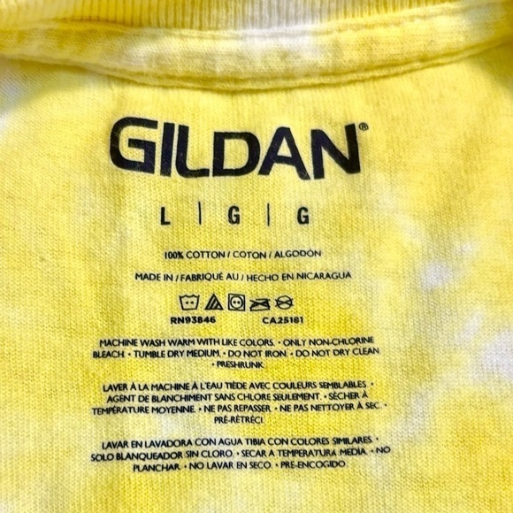 Tie Dye T-Shirt Large Gildan Yellow Green White Short-Sleeved 100% Cotton Tee - Picture 8 of 12